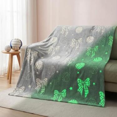 Imagem de Hillsuren Cobertor de arco de voleibol cinza 127 x 152 cm que brilha no escuro cobertor de arco de vôlei flanela coisas divertidas presentes de equipe para amantes de bola, jogadores, Halloween, Natal