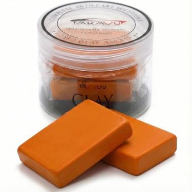 Imagem de TAKAVU Barras de argila para carro com detalhes automáticos, pacote com 2 100 g, material de qualidade média premium, limpador de barra de argila mágica para limpeza de carros, trailers, barcos e ônibus (laranja)