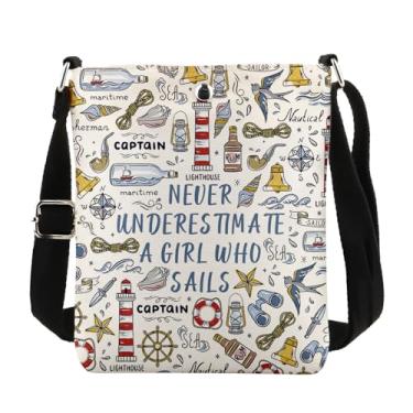 Imagem de MAOFAED Presente de vela, Never Underestimate A Girl Who Sails bolsa transversal, presente de marinheiro, presente de barco, presente de capitão, Girl Who Sails