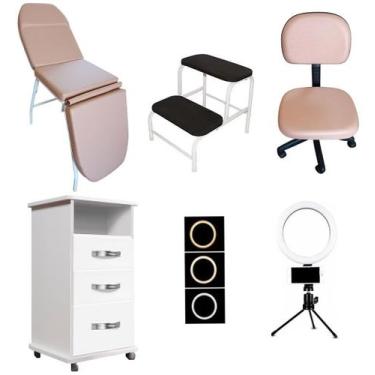 Imagem de Móveis Para Estética Maca 3 Posições Rose Gold Mocho Armário Escada E 