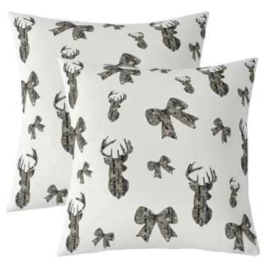 Imagem de Erosebridal Conjunto de 2 capas de almofada de camuflagem 45,7 x 45,7 cm para crianças meninos meninas caça laço exército camuflagem rústica fronhas decorativas marrom bege