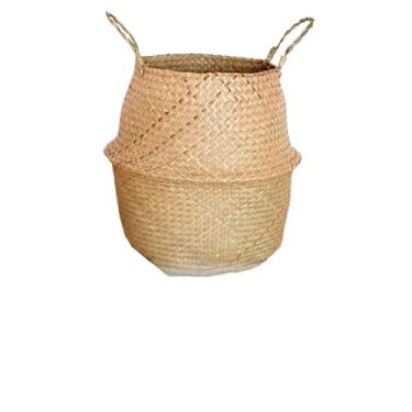 Imagem de Cesta de Vime Trançada Natural para Armazenamento - Organizador Portátil para Lavanderia, Jardim e Decoração de Casa(M)