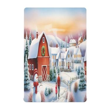 Imagem de Qilmy Lençóis de berço de Natal Winter Village, macio e respirável, de microfibra elástica, lençol com elástico para meninos e meninas, 132 x 71 cm, capa de colchão infantil portátil