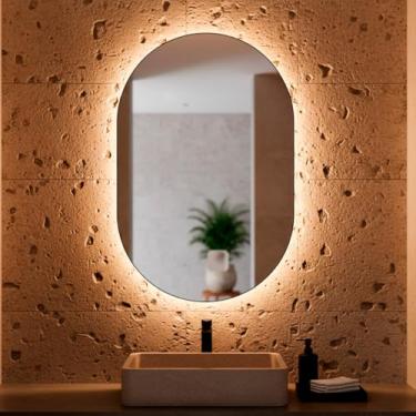 Imagem de Espelho Orgânico de Parede com Led Pílula 44x64 Espelho Decorativo Para Sala Quarto Banheiro (Led Quente)