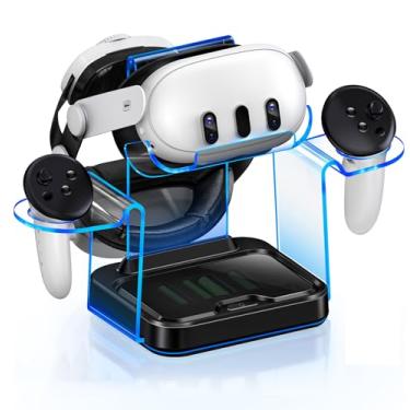 Imagem de Base de carregamento para Meta Quest 3/3S/2 com 4 baterias de controle recarregáveis, estação de carregamento rápido para Oculus Quest 3/2 com luz LED, suporte de exibição de fone de ouvido VR Meta 3,