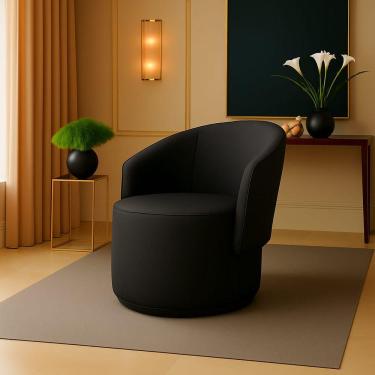 Imagem de Poltrona Decorativa Orgânica Fixa Para Sala Malu Sintético M11 - D'rossi Preto