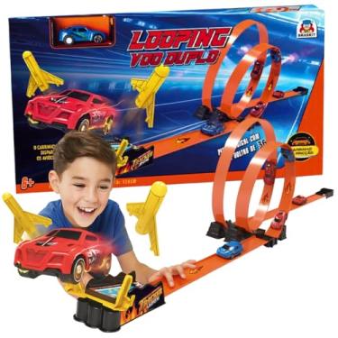 Imagem de Pista Carro Looping Duplo com Carro e Dois Aviões Lançadores, Laranja, Brinquedo de Ação