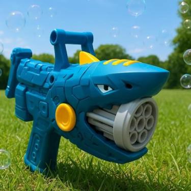 Imagem de Máquina de Bolhas de Sabão Automática Formato Tubarão, Azul, Plástico, Brinquedo Infantil Interativo, 21cm, com Frasco 70ml, Pilhas AA, 3+ Anos, 10.000 Bolhas