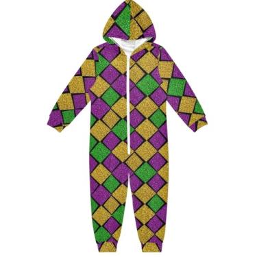 Imagem de Carnival Rhombic Macacão infantil unissex, moletom com capuz confortável, peça única, roupas de casa meninos meninas 5-6 anos, Carnaval Rômbico, 9-11 Years