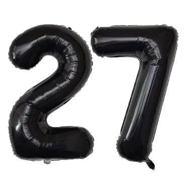 Imagem de GFIURNJVVBJH Balão gigante jumbo com 27 números, número 101 cm, para decoração de festa de aniversário de 27 anos, casamento, celebração de formatura, preto, 27