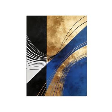 Imagem de Impressões abstratas em tela-Quadro texturizado para parede-Preto azul e dourado 2-Pintura moderna para sala de estar 30x40cm Sem Moldura