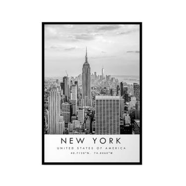 Imagem de Pôster de viagem preto e branco impressão de paisagem da cidade do mundo pintura em tela de arte de parede de Nova York decoração de casa (8 x 12 polegadas (20 x 30 cm), moldura para fotos)