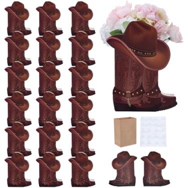 Imagem de GOMAKERER 20 peças de botas de cowboy ocidentais caixas de flores, caixas de presente em forma de bota de centro de mesa, lembrancinhas de festa com tema ocidental para aniversário de caubói chá de
