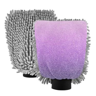 Imagem de ODAWA Luvas de lavagem de carro gradiente rosa roxo 2PK para canhão de espuma, tamanho médio 19 x 26 cm
