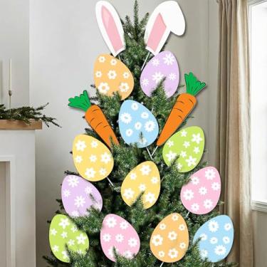 Imagem de Norme 16 peças de decorações de Páscoa, palitos de árvores, ornamentos de ovos coloridos de 20 cm, decorações de cenoura, enfeites de palitos de ovos coloridos para enfeite de árvore de Páscoa