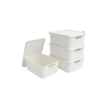 Imagem de Caixa Organizadora Multiuso com Alças em Madeira, Branca, Plástico Resistente, 16x36x22cm, Empilhável, para Casa e Escritório