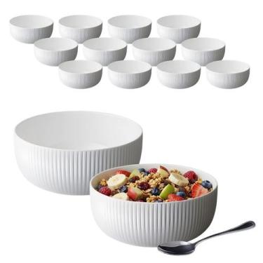 Imagem de Kit 12 Tigela Bowl De Vidro Redonda Sobremesa Branco Opaline 800ml - C