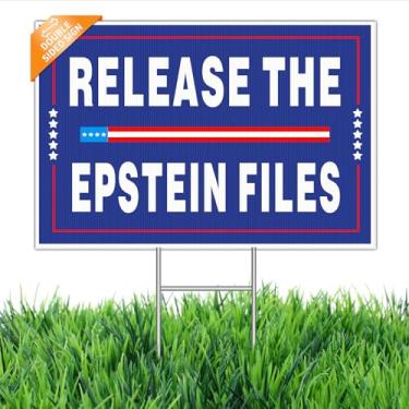 Imagem de Placa Release the Epstein Files Yard 45,7 cm x 30,5 cm – Plástico corrugado à prova de intempéries dupla face com estaca H de metal – Placa de gramado Pro-Democracy & Anti-Trump Rally (45,7 cm x 30,5