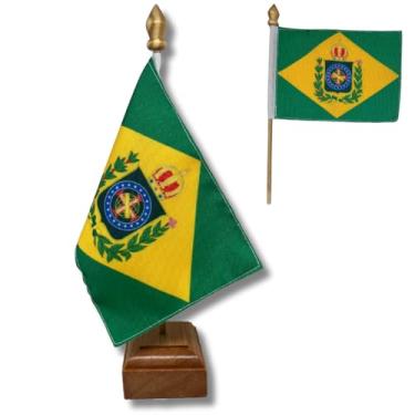 Imagem de Bandeira de Mesa Elegance do Brasil Imperial, Decorativa, Dupla Face, Multicolorido, 19x30cm, Base em Madeira Natural, para Escritório, Eventos e Decoração