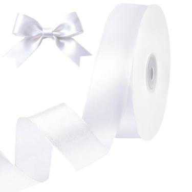 Imagem de Fita de cetim branca, fita de 100 metros de 2,5 cm, rolo de fitas de tecido sólido para artesanato, buquê de laços, embrulho de presente, arranjo floral, festa de casamento, Natal, decorações de