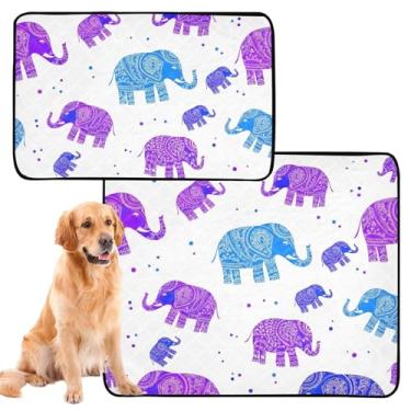 Imagem de TSENQUE Estilizado Elefantes Roxo Manchas Azuis Pet Cachorro Lavável Almofada para Pee Pad Reutilizável Absorvente Cachorro Tapete Impermeável para Caixote do Cachorro, Pequeno x Pacote com 3