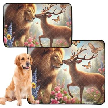Imagem de Almofada de xixi de cachorro lavável com estampa floral Lion Kiss Deer para animais de estimação reutilizável à prova d'água tapete para cães fofo absorvente almofada de penico para cães, médio +