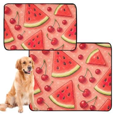 Imagem de TSENQUE Fatias de melancia cerejas vermelhas para animais de estimação almofadas de xixi para cães, almofada reutilizável para gatos, filhotes de cachorro, tapete absorvente à prova d'água para gaiola