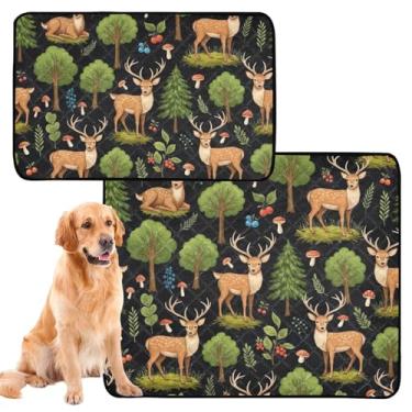Imagem de Almofadas laváveis para animais de estimação, cervos, árvores florestais, preto, reutilizável, almofada para gatos, filhotes, penico, treinamento, à prova de vazamento, impermeável, tapete para cães