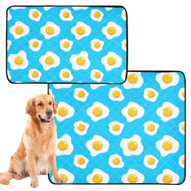 Imagem de Almofadas de xixi para cães reutilizáveis para animais de estimação almofada de xixi ovos fritos azul desenho animado absorvente para cães tapete de gaiola de cachorro fofo, médio + grande, conjunto