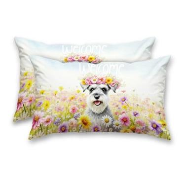 Imagem de HOMETITUTE Capas de almofada de primavera, pacote com 2 fronhas decorativas de cetim 30,5 x 50,8 cm, arte floral de boas-vindas para sofá, sofá, sala de estar, casa de fazenda, decorações de férias