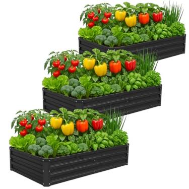 Imagem de Meberam Pacote com 3, kit de canteiros elevados galvanizados de 1,5 x 8,5 m x 3 m, caixa de plantação de jardinagem de metal para vegetais e ervas de flores elevadas, preto