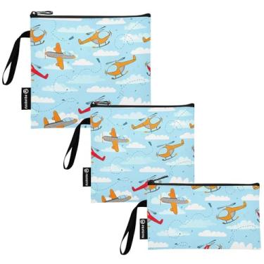 Imagem de TSENQUE Linda bolsa de lanche reutilizável de helicóptero de avião céu azul e sacos de sanduíche com zíper bolsa de almoço segura para alimentos lavável para crianças e adultos (pacote com 3: P/M/G)
