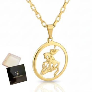 Imagem de Cordão Masculino Com Pingente São Jorge Banhado A Ouro24K