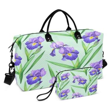 Imagem de CEBUGI Bolsa feminina acolchoada com flores roxas, grande, bolsa de viagem de fim de semana, bolsas hospitalares para trabalho de parto e parto