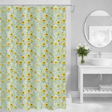 Imagem de Boao Cortina de chuveiro de linho floral country cottagecore cortina de chuveiro de primavera, flores silvestres rústicas, boho, repelente de água, tecido vintage country para banheiro, casa de