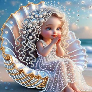 Imagem de wavaiov Kits de pintura de diamante 5D para adultos, kits de arte de diamante de concha de praia para iniciantes, DIY Angel Special Shape Drill Diamond Gem Art Painting Kits para decoração de casa 30