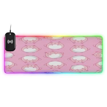 Imagem de CEBUGI Mouse pad de carregamento sem fio fofo hamster 15 W rápido para jogos com 14 iluminação LED RGB para jogos, PC, laptop, mesa 80 x 30 cm