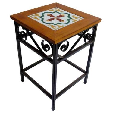 Imagem de Banco Rústico em Ferro e Madeira Maciça com Ladrilho Hidráulico – Banco Artesanal Decorativo Estilo Industrial para Cozinha, Sala e Área Gourmet (8, E1)