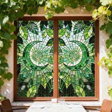 Imagem de ANATTASOUL Adesivos de janela estática lua e folhas, 1 folha reutilizável para vidro, 120 cm x 30 cm, adesivo removível de janela dupla face para quarto, escritório, decoração de casa