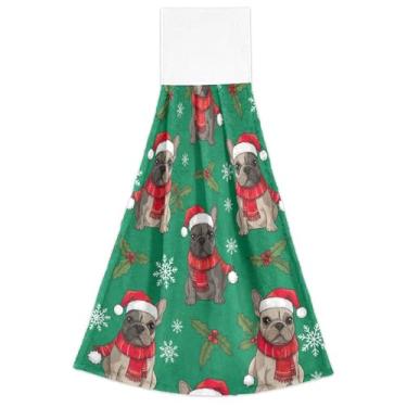 Imagem de Cachorros vermelho verde Natal impressão outono pendurado toalhas de cozinha toalha de forno toalha de cozinha ultra absorvente conjunto decorativo de 2, 18,2 x 14 polegadas