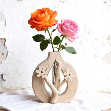 Imagem de YANISM Vaso de madeira – Estação de propagação de tubo de ensaio artístico feito à mão, vaso hidropônico para cortes, decoração minimalista para casa e escritório, presente para amantes de plantas