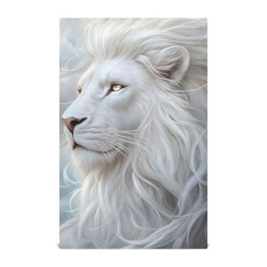 Imagem de Joisal Toalha de prato personalizada com impressão de juba de leão branca para cozinha toalha de mão de chá decorativa panos fofos absorventes 45 x 71 cm, pacote com 6