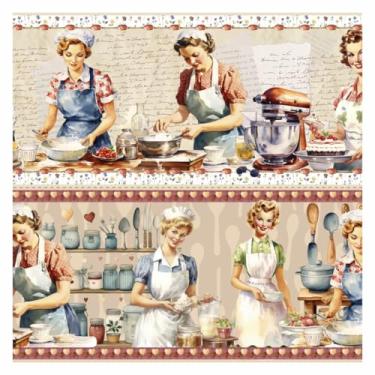 Imagem de Tecido Tricoline Digital Barrado Receita Retro 100% Algodão