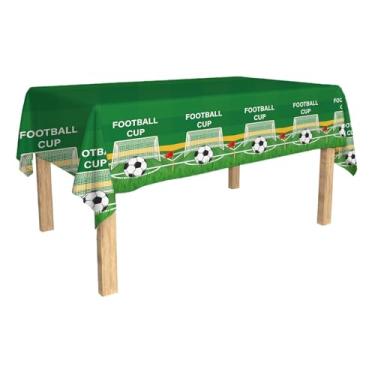 Imagem de ORNALES Decorações para a Copa do Mundo de Futebol – 2 peças de toalhas de mesa de festa de futebol verde-escuro, toalhas de mesa de plástico descartáveis, 137 x 274 cm, perfeitas para decorações de