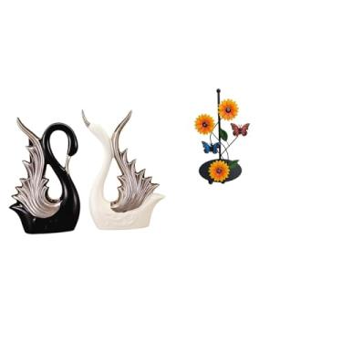 Imagem de Whtkoph Escultura de Cisne em Cerâmica, Estatuetas, Ornamento de Mesa, Peça de Decoração para Lareira, Dispensador de Papel Toalha, Suporte Vertical