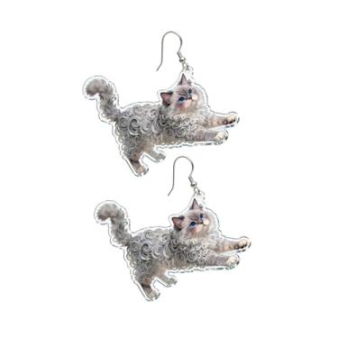 Imagem de OSCCI Adoráveis brincos em forma de gato – design animal acrílico com ganchos de liga durável, brincos hipoalergênicos modernos para mulheres e amantes de animais de estimação, Acrílico, Sem pedra
