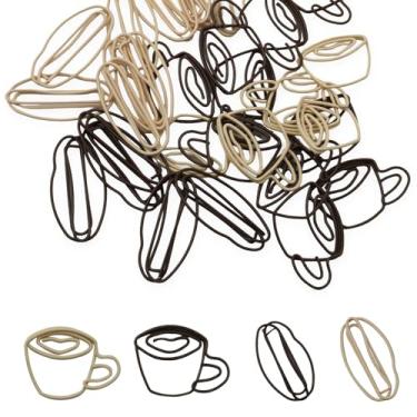Imagem de XGNG Conjunto de clipes de papel em forma de xícara de café, 40 peças, clipes de marcador de página em forma de grão de café, branco, marrom, clipes criativos de metal para decoração de cartões de