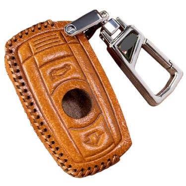 Imagem de Capa de couro artesanal para chave compatível com BMW 1 3 5 6 Série E60 E61 E70 E81 E87 E90 E91 E92 320 X1 X5 X6 Z4 Capa protetora de controle remoto inteligente(Brown silvery metal)