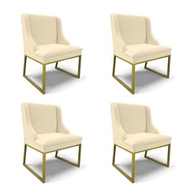 Imagem de Cadeira Sala De Jantar Industrial Dourado Kit 4 Liz Linho D03 - D'rossi Bege