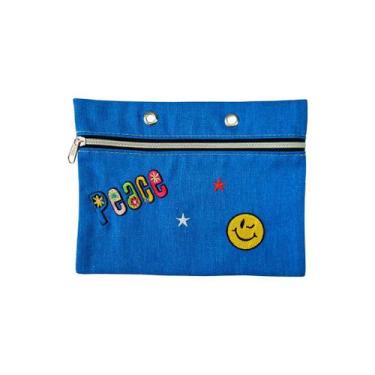 Imagem de Estojo Fichário Escolar Lápis Canetas Pincéis Bordado Azul - Apparatos